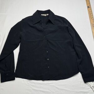 croft & barrow Black Long-Sleeve Button-Up Shirt size Medium M polyester silky